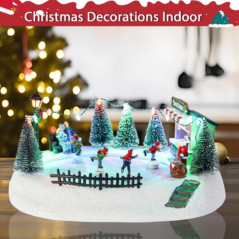 CHONSUN Christmas Village Sets 5.3 Inch Animated Christmas Ice Skating Rink Moving USB/3AA Batteries Music Xmas Trees Decorations Indoor LED Lights Figurines for Room Tabletop Decor - Image 4